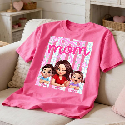 Mom Grandma Striped Coquette Floral - Personalized Shirt - Mother's Day Gift For Mom Grandma