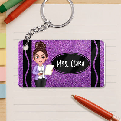 Teacher Crayon Personalized Acrylic Keychain, Back To School Gift For Teacher