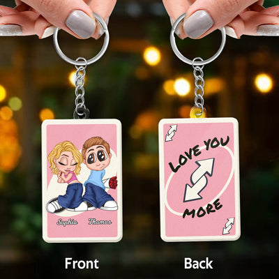 Love You More Game Card Style Y2K Couple - Personalized Acrylic Keychain - Valentine's Day Gift, Anniversary Gift For Him, For Her