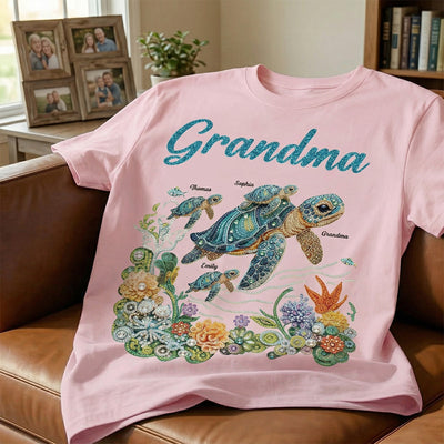 Mom Grandma Sea Turtle Rhinestones Style 2D Printed - Personalized Shirt - Mother's Day Gift For Mom Grandma